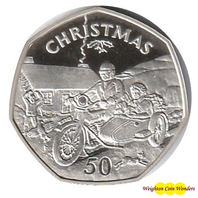 1988 Silver Proof CHRISTMAS 50p - MOTORCYCLE & SIDECAR